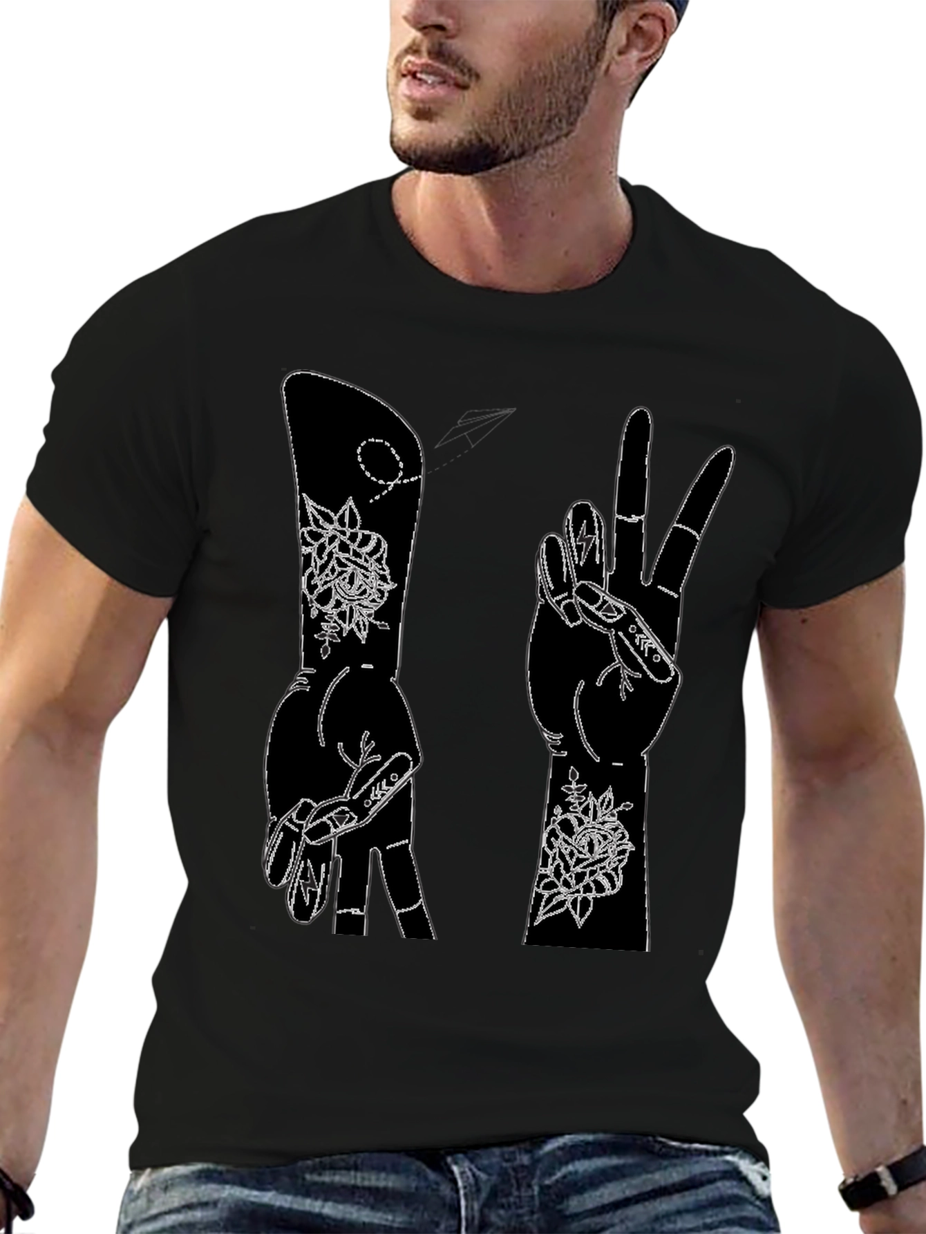 Peace Sign Hand Graphic T-Shirt - Black