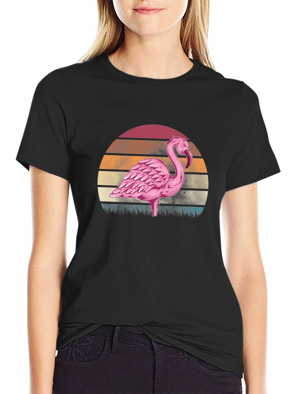 Retro Flamingo Sunset T-Shirt - Black