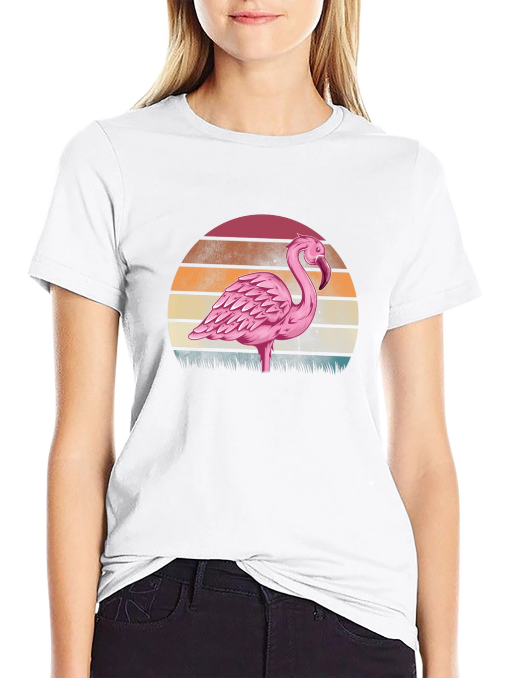 Retro Flamingo Sunset T-Shirt - Black