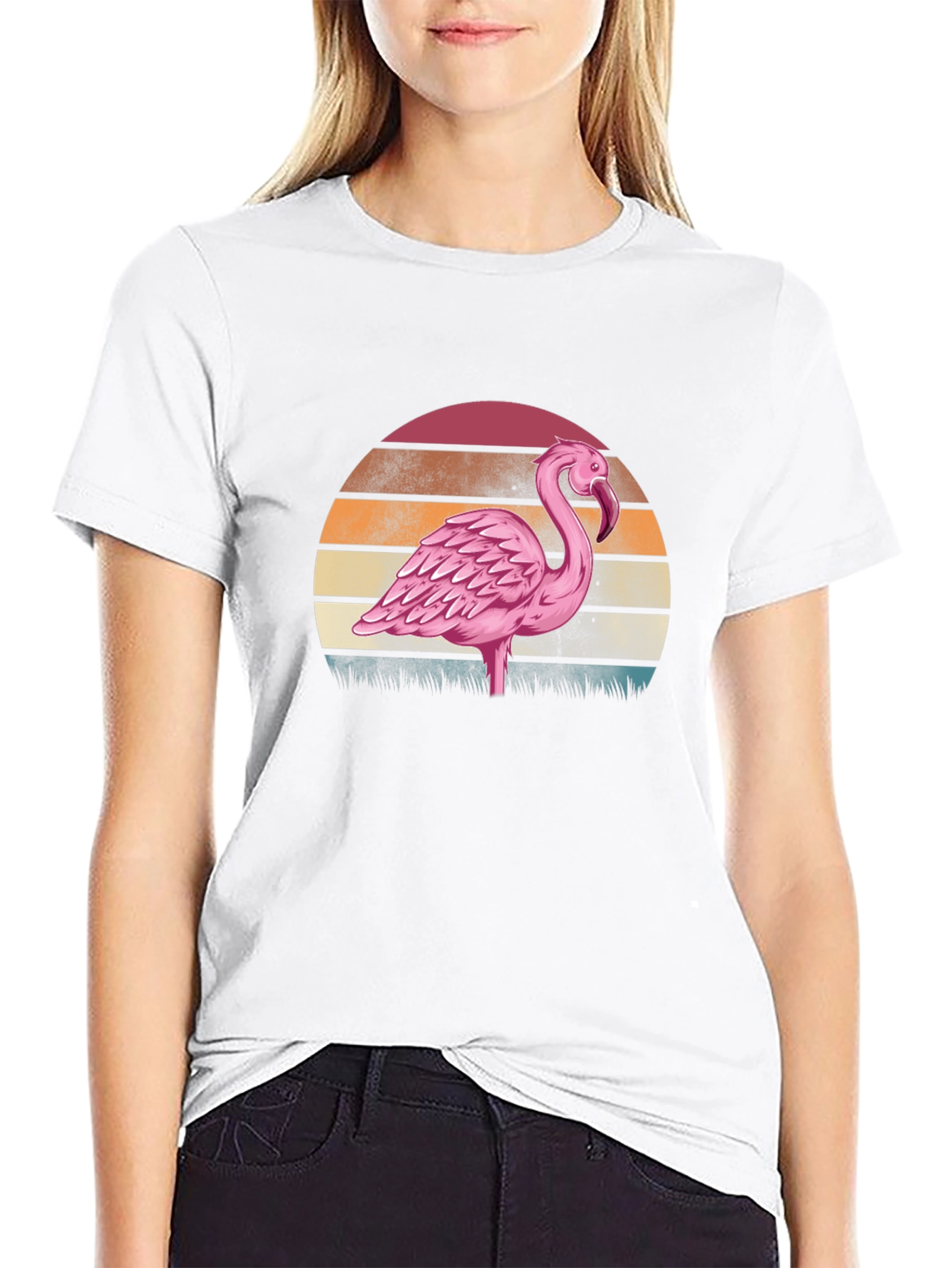 Retro Flamingo Sunset T-Shirt - Black