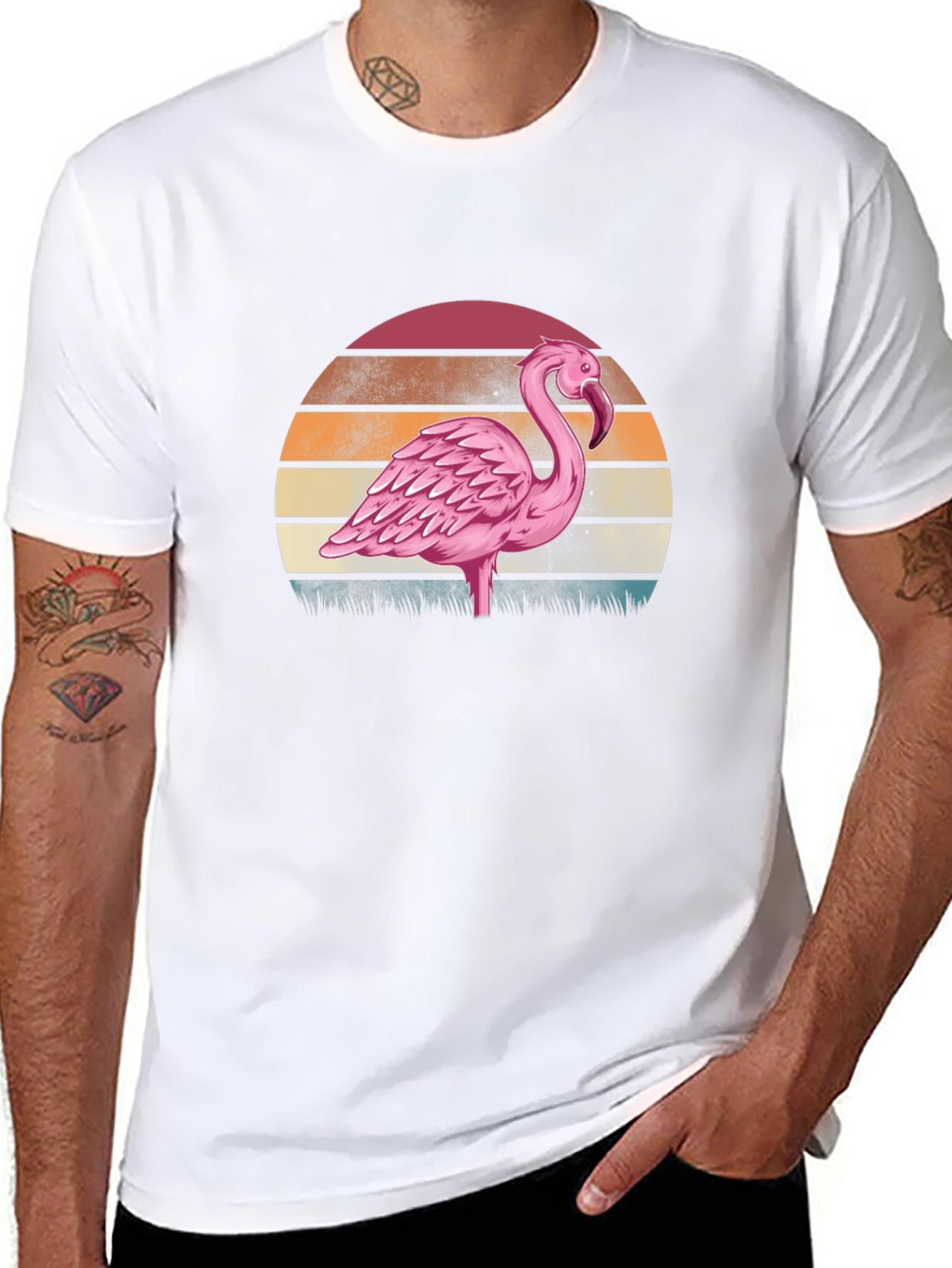 Retro Flamingo Sunset T-Shirt - Black