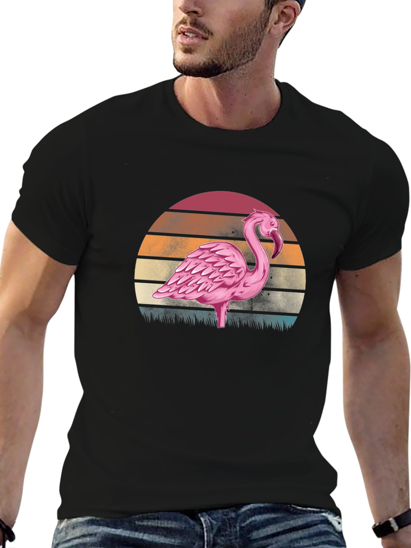 Retro Flamingo Sunset T-Shirt - Black