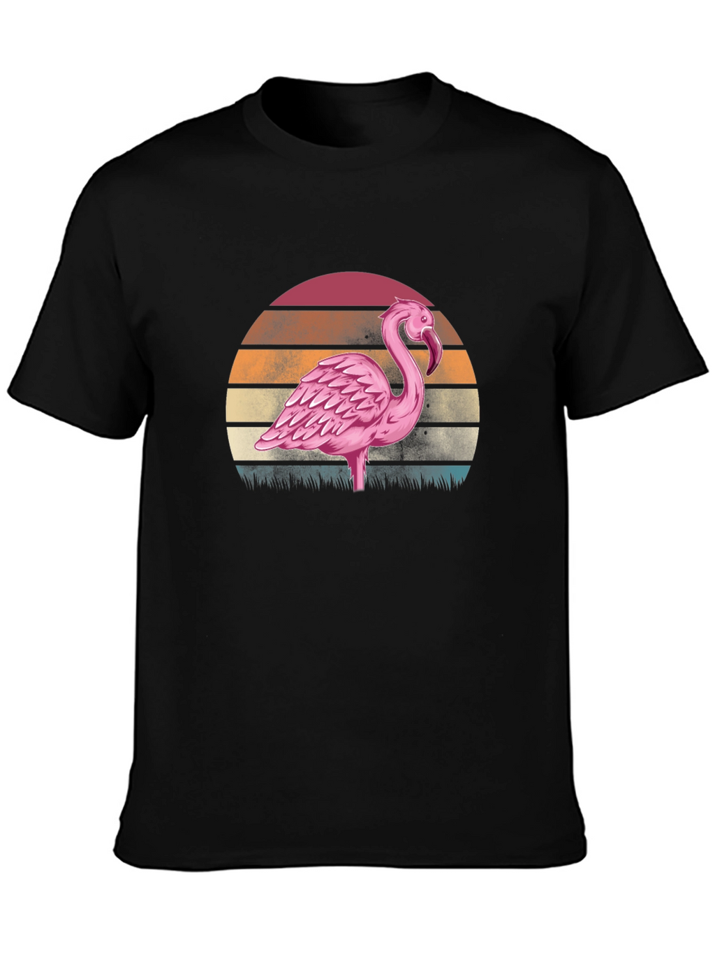 Retro Flamingo Sunset T-Shirt - Black