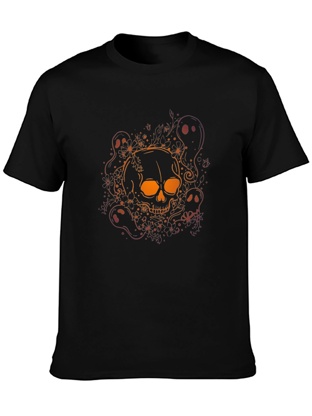 Skull & Ghost Graphic Tee - Halloween Black T-Shirt