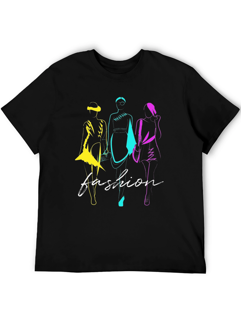 Fashion Sketch Graphic T-Shirt - Stylish Black Tee