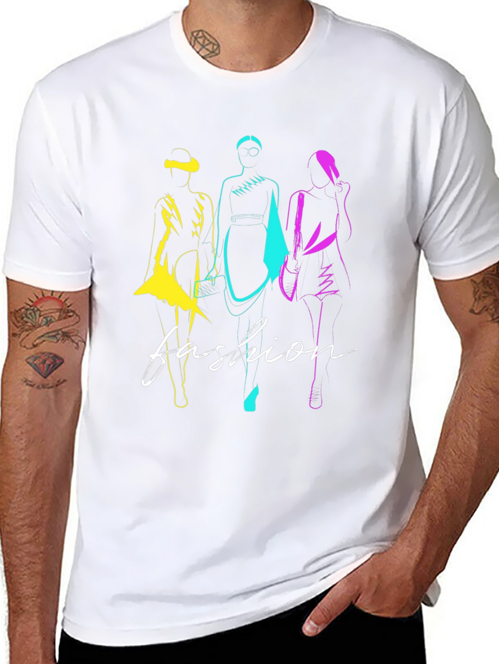 Fashion Sketch Graphic T-Shirt - Stylish Black Tee
