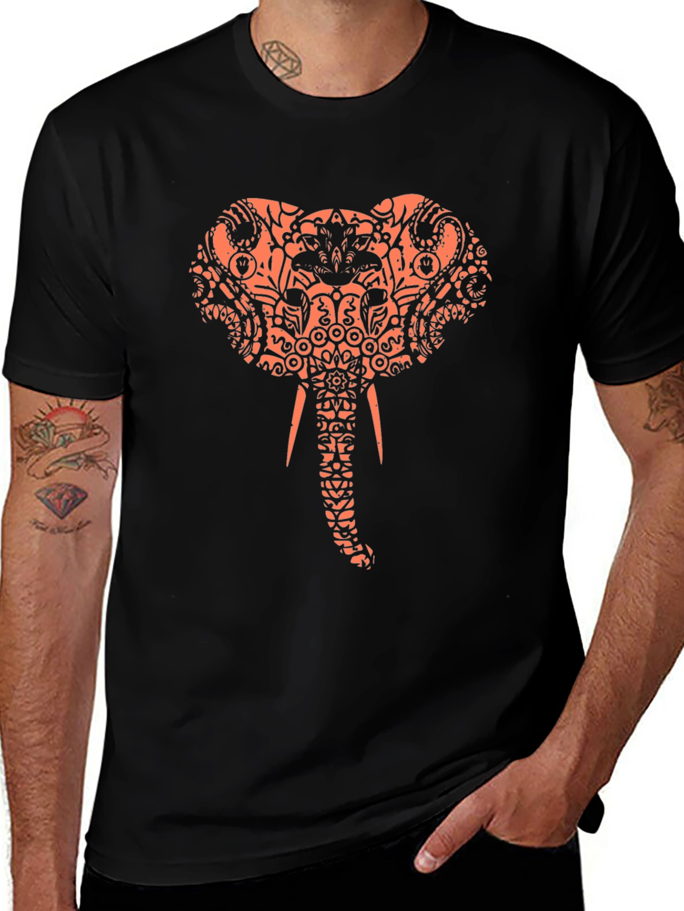 Elephant Print Black T-Shirt