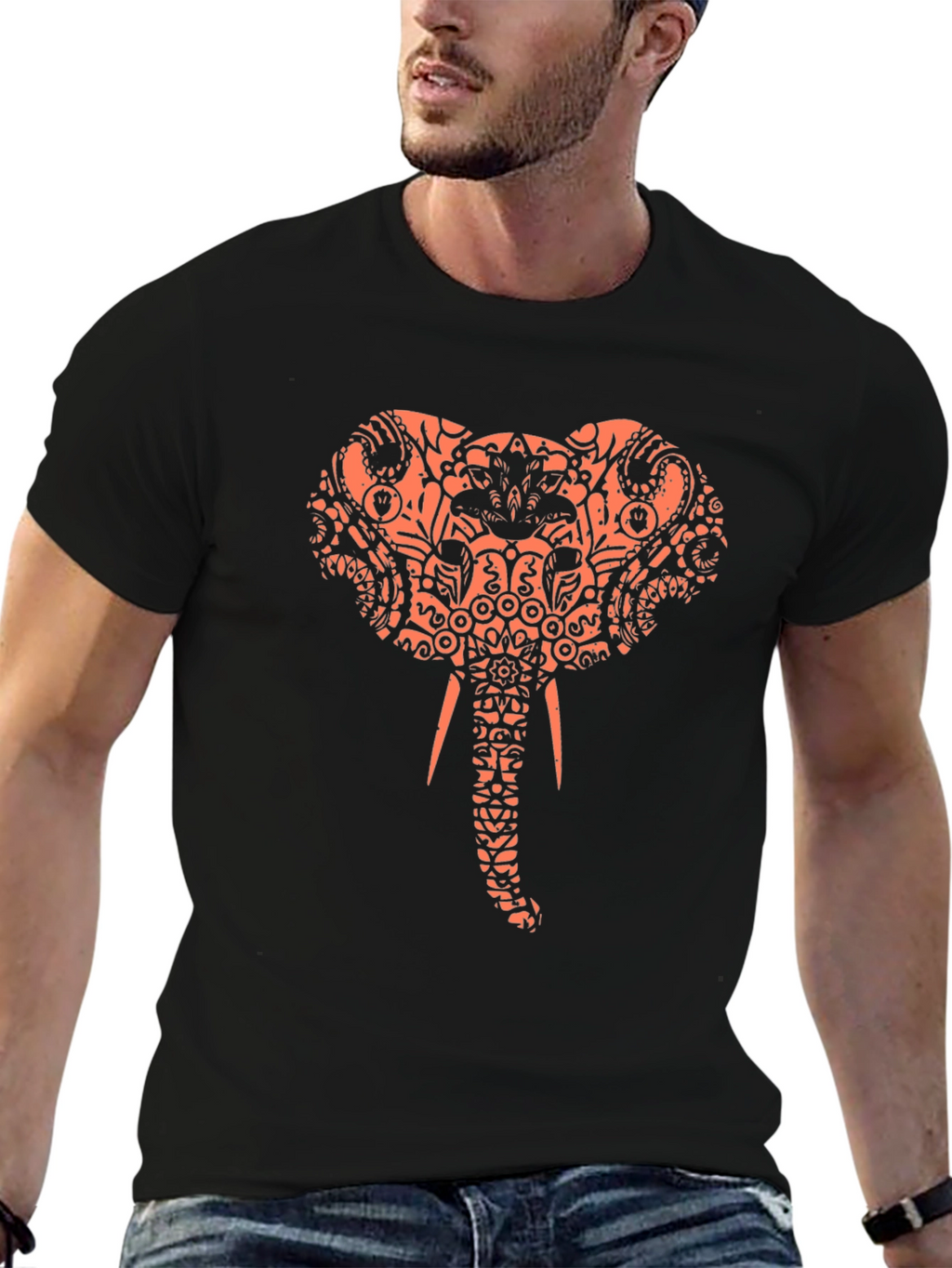 Elephant Print Black T-Shirt