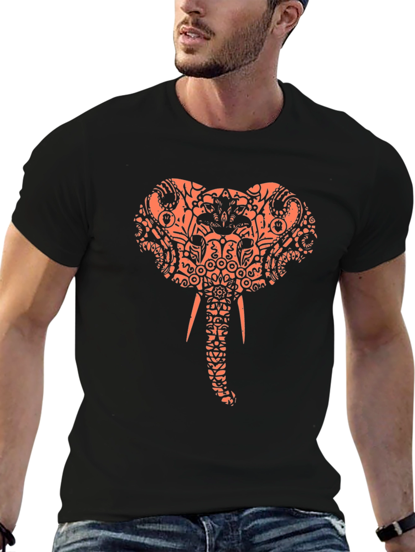 Elephant Print Black T-Shirt