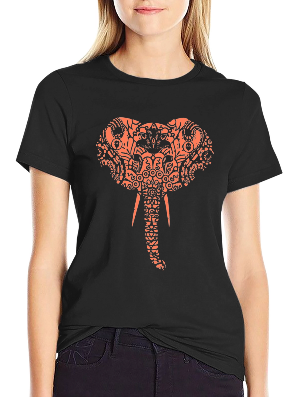 Elephant Print Black T-Shirt