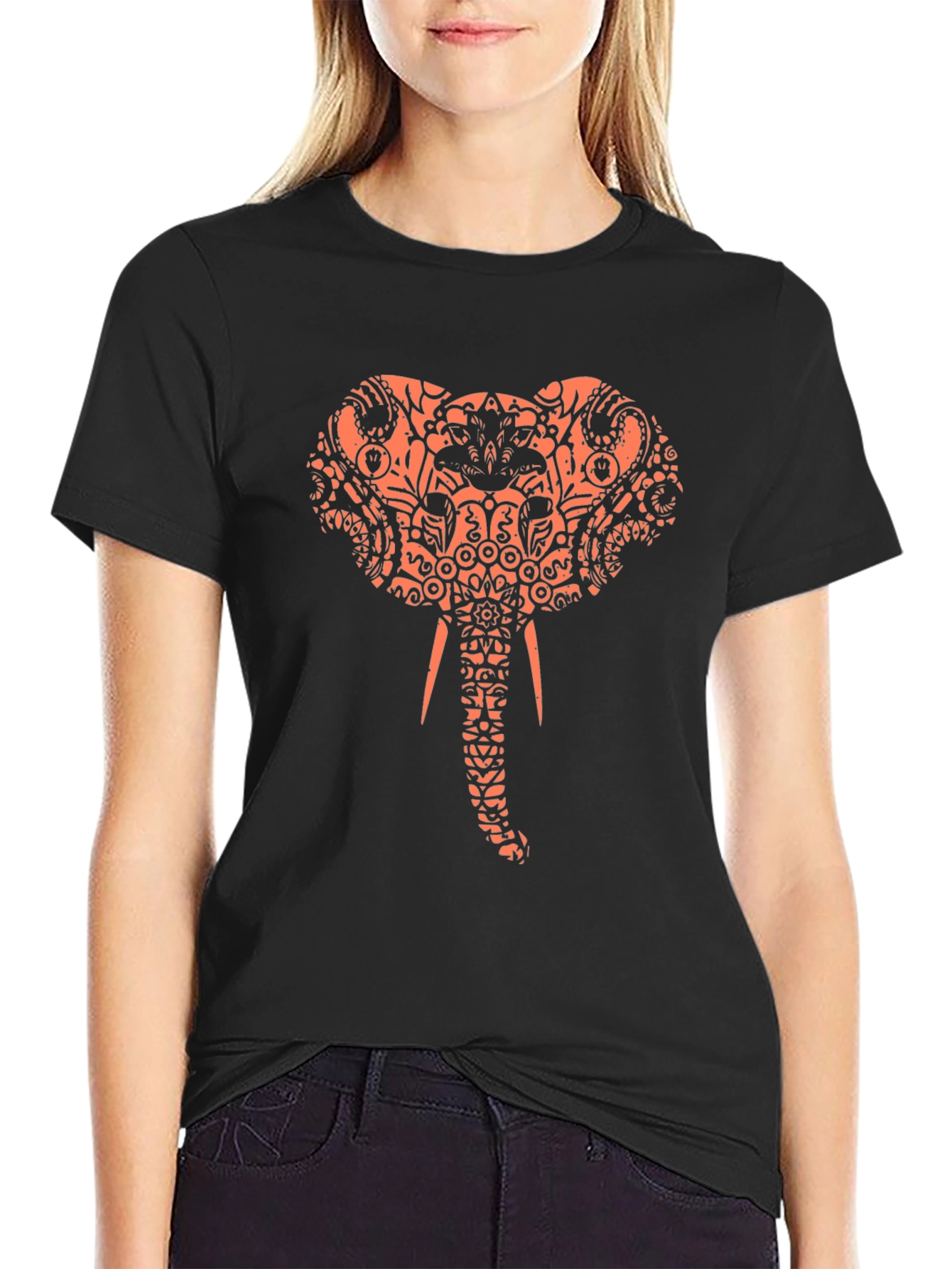 Elephant Print Black T-Shirt