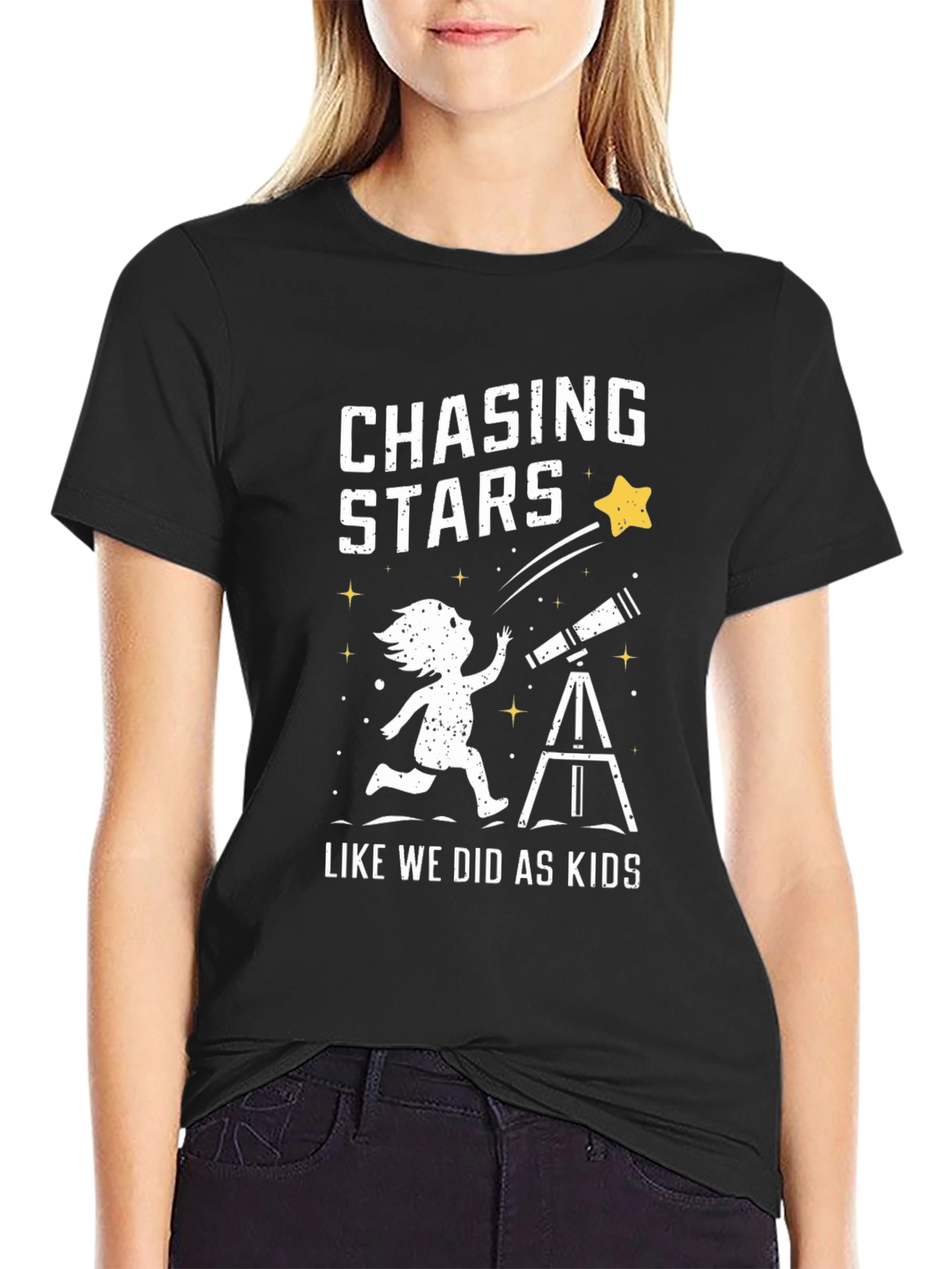 Chasing Stars Graphic Tee - Black Cotton T-Shirt