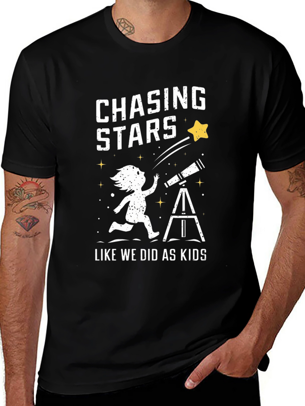 Chasing Stars Graphic Tee - Black Cotton T-Shirt