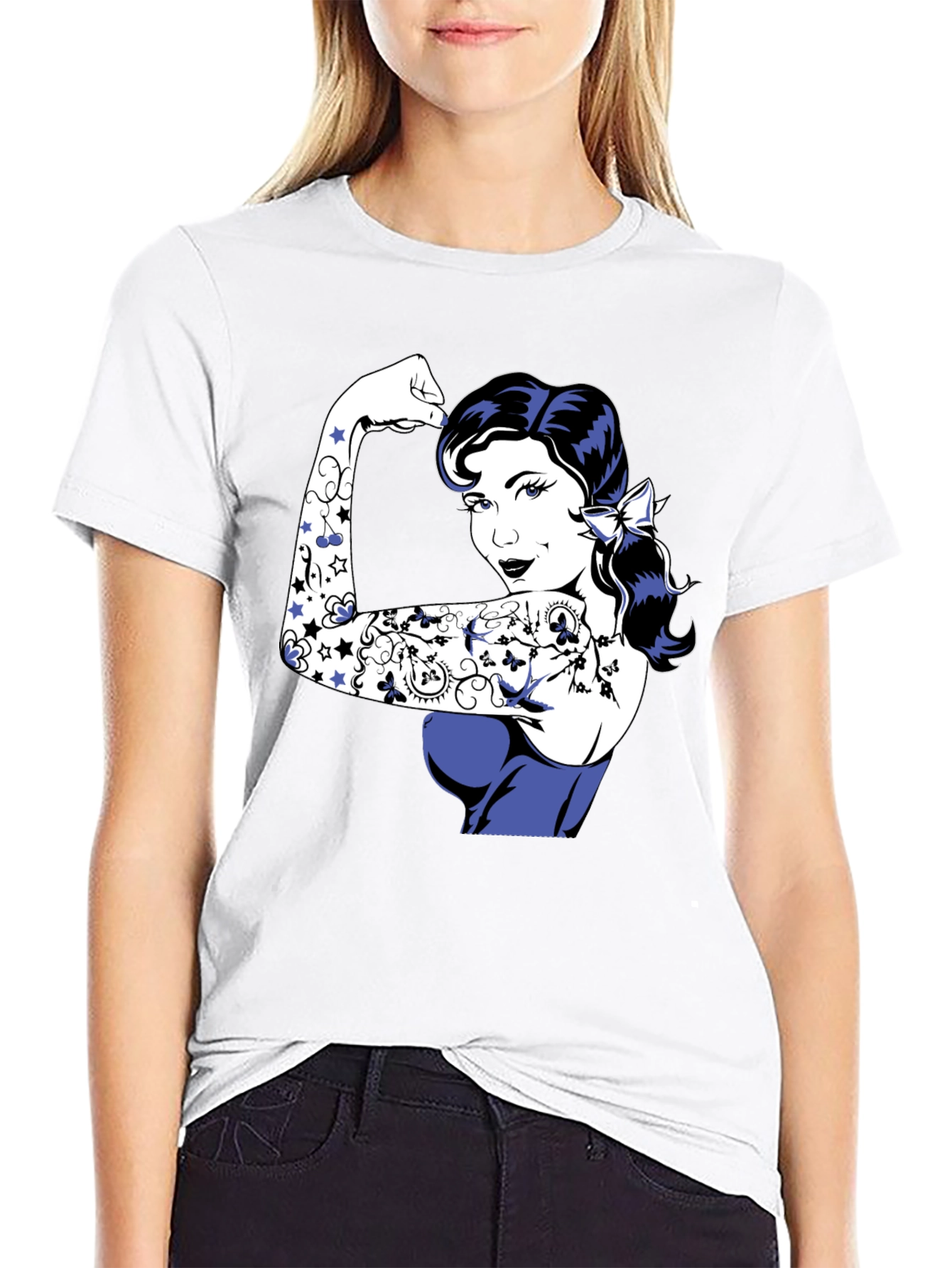 Retro Rosie the Riveter Graphic Tee - Black