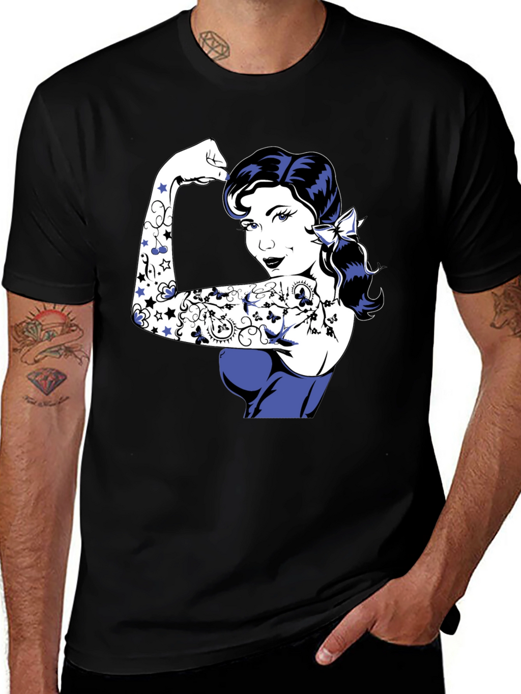 Retro Rosie the Riveter Graphic Tee - Black