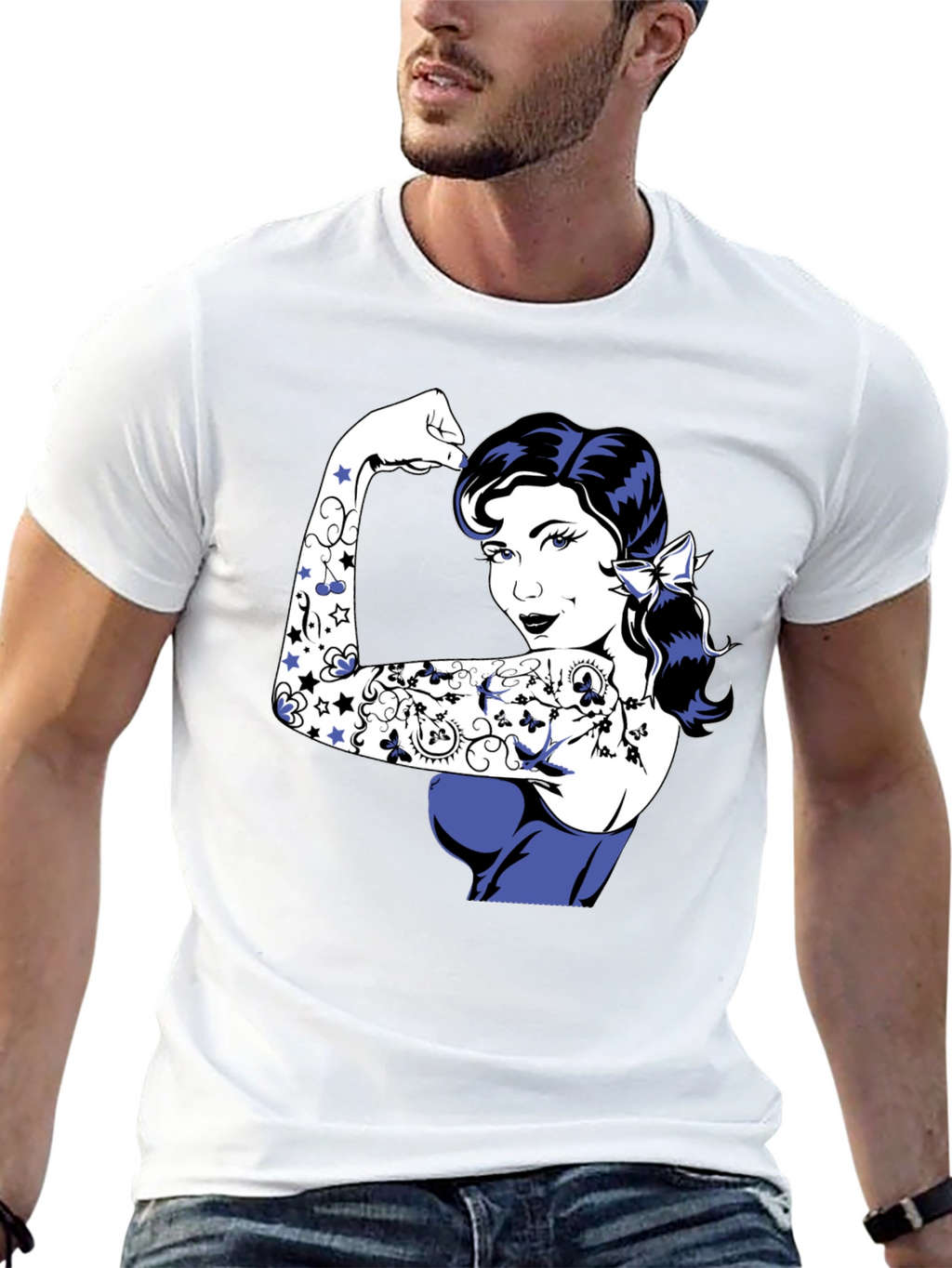 Retro Rosie the Riveter Graphic Tee - Black
