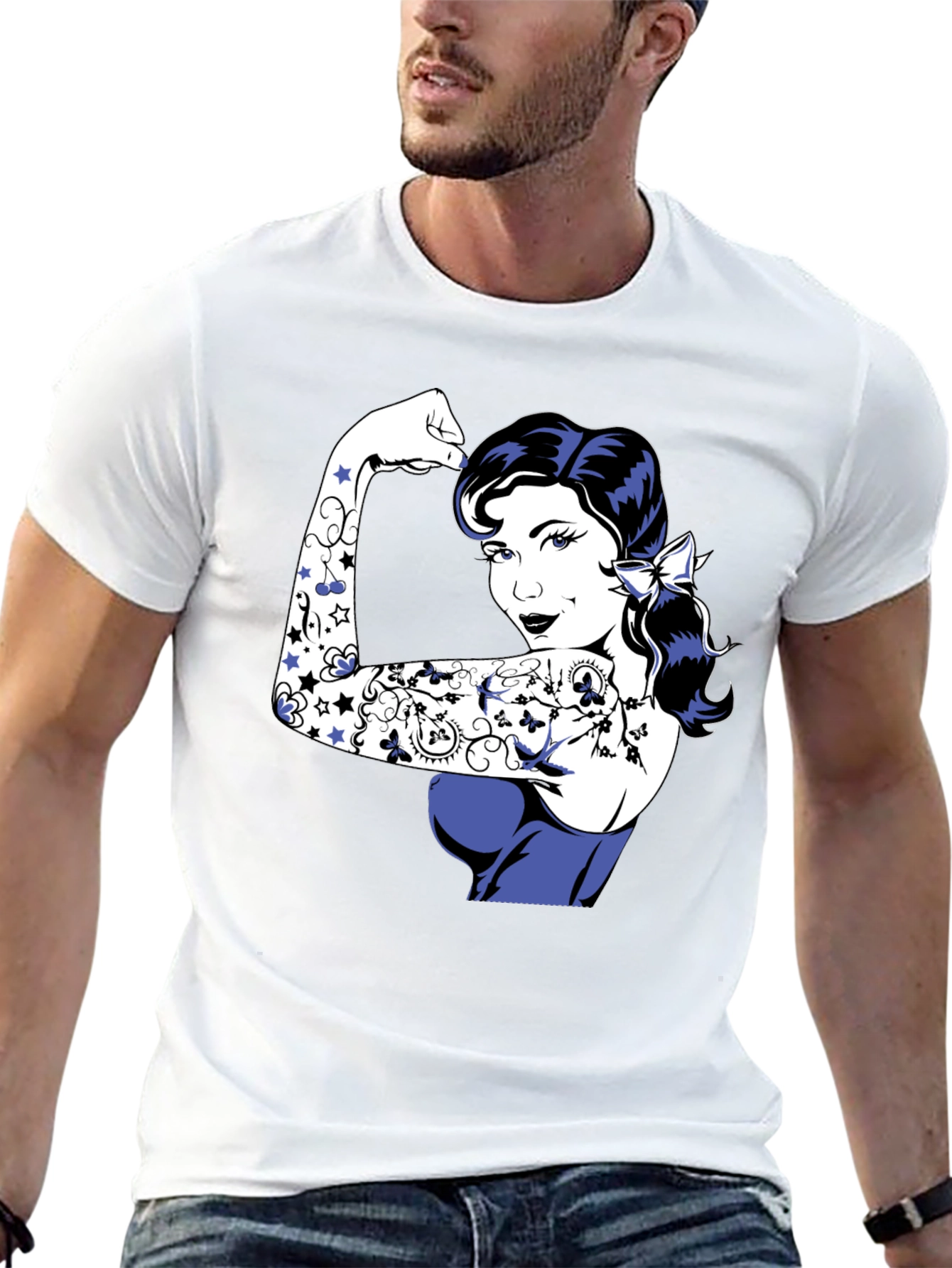 Retro Rosie the Riveter Graphic Tee - Black