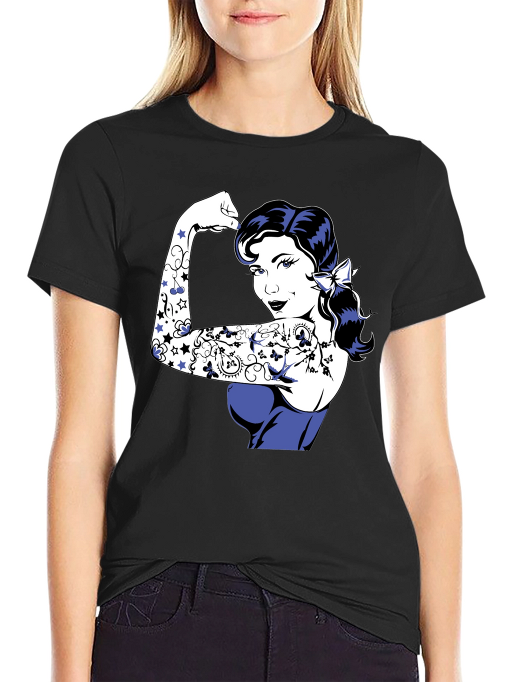 Retro Rosie the Riveter Graphic Tee - Black