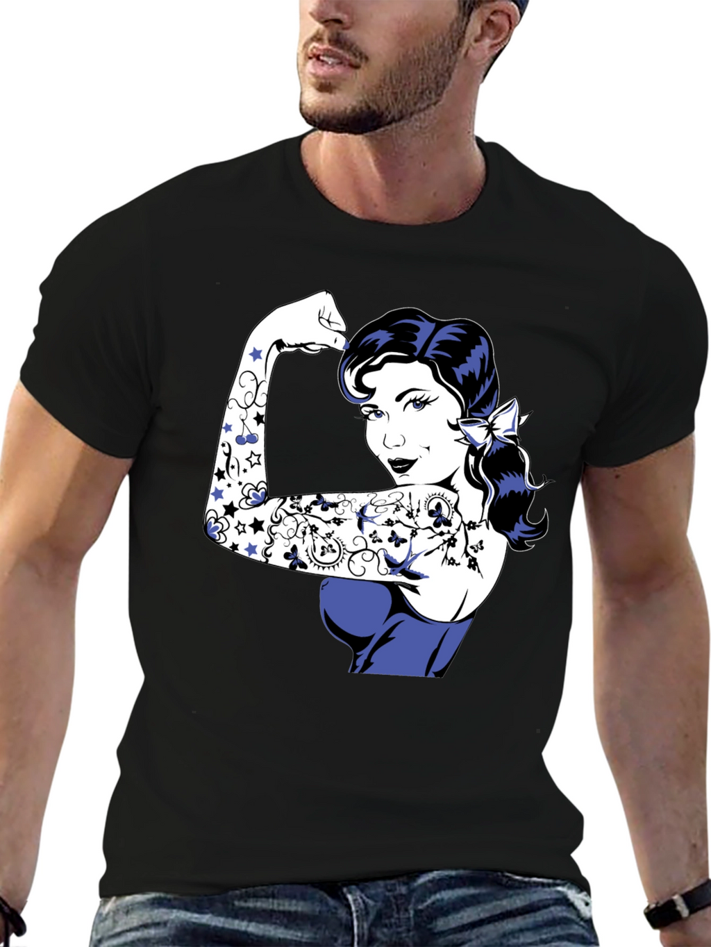 Retro Rosie the Riveter Graphic Tee - Black