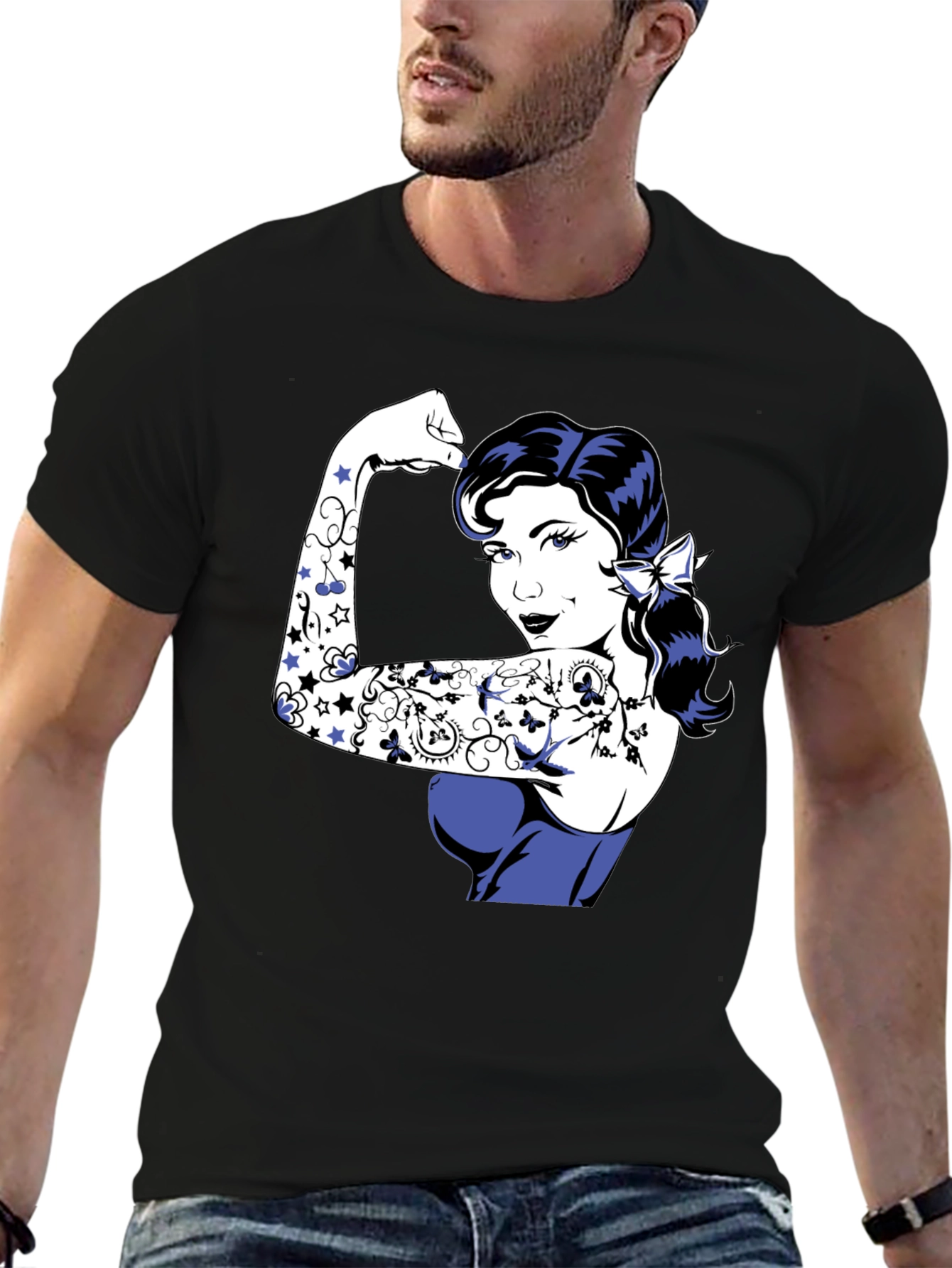 Retro Rosie the Riveter Graphic Tee - Black