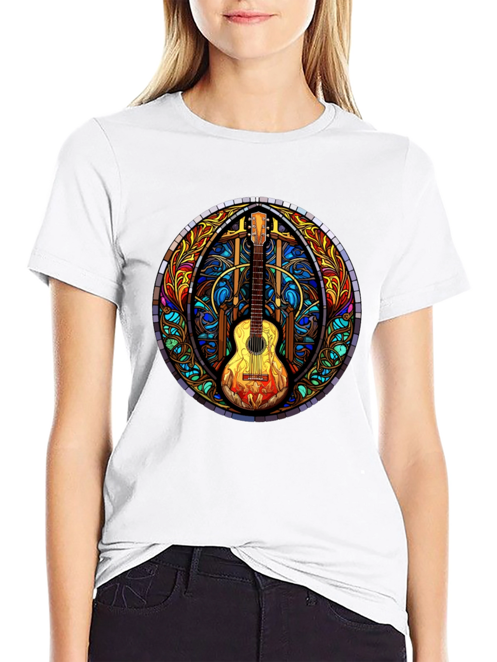 Stained Glass Guitar Graphic Tee - Unique Design