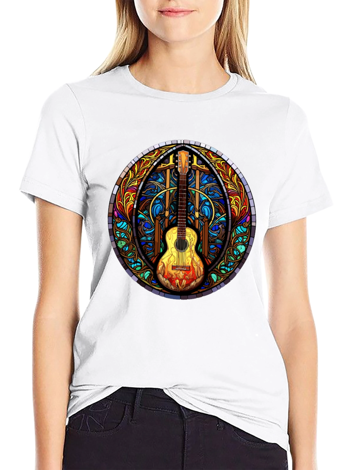 Stained Glass Guitar Graphic Tee - Unique Design