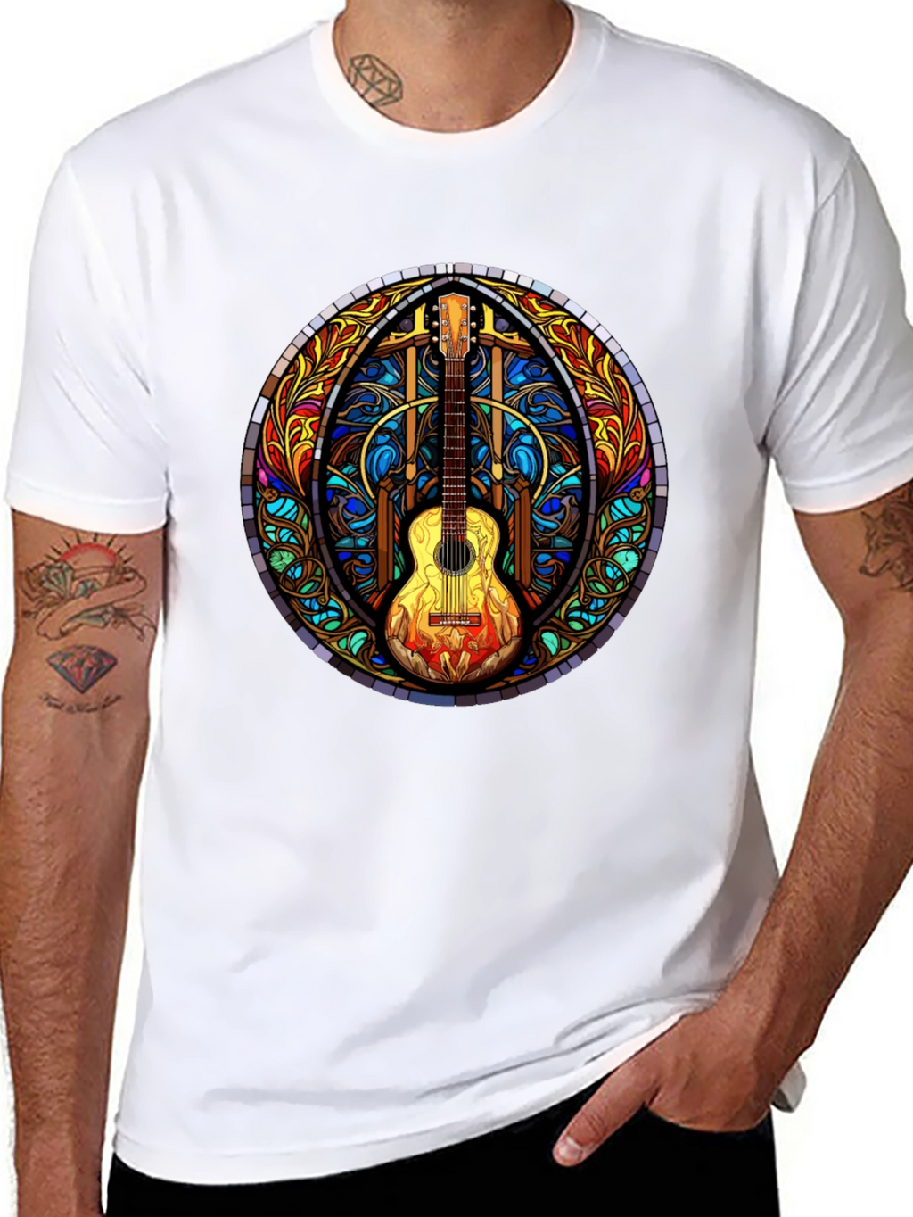 Stained Glass Guitar Graphic Tee - Unique Design