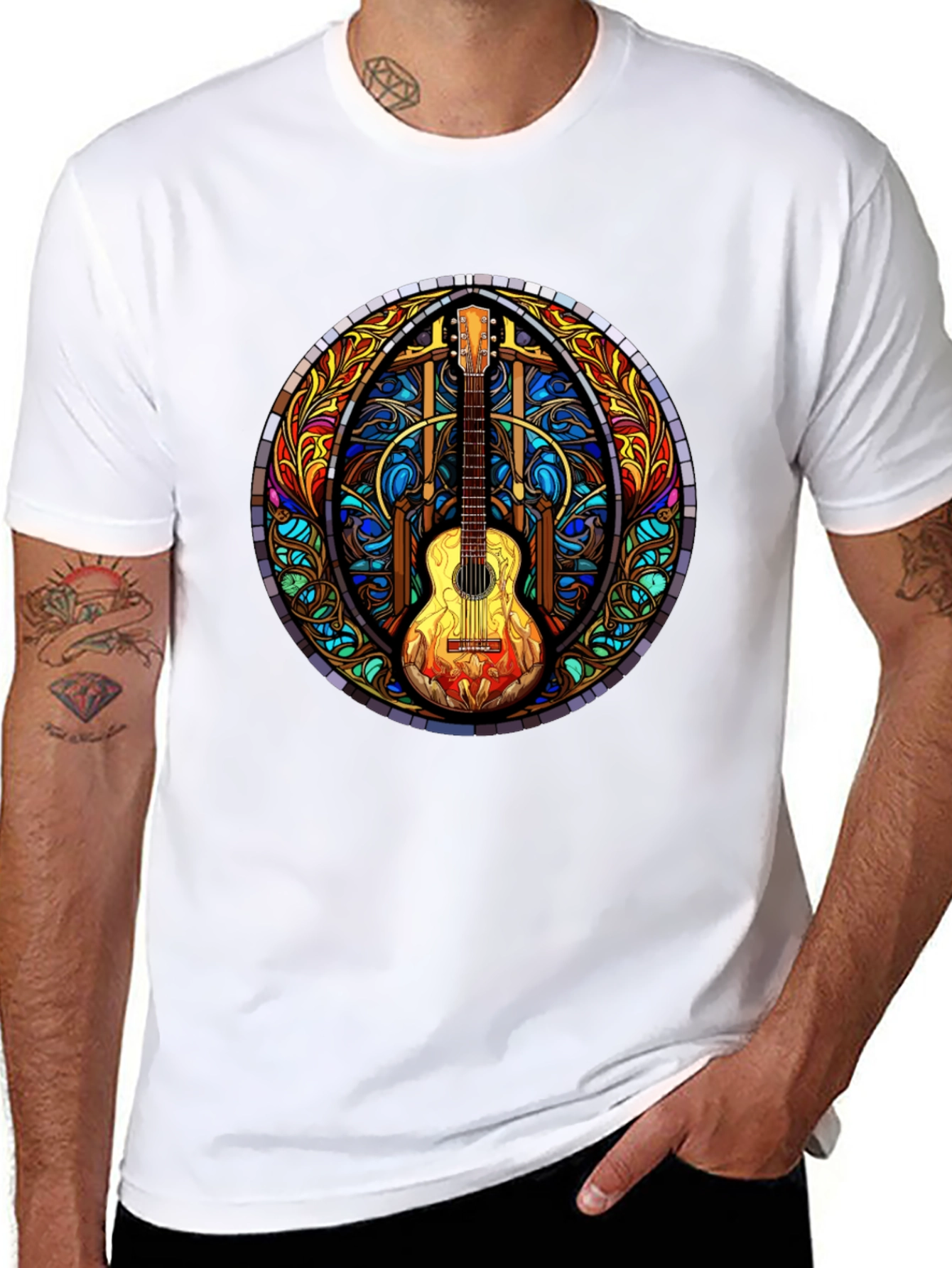 Stained Glass Guitar Graphic Tee - Unique Design