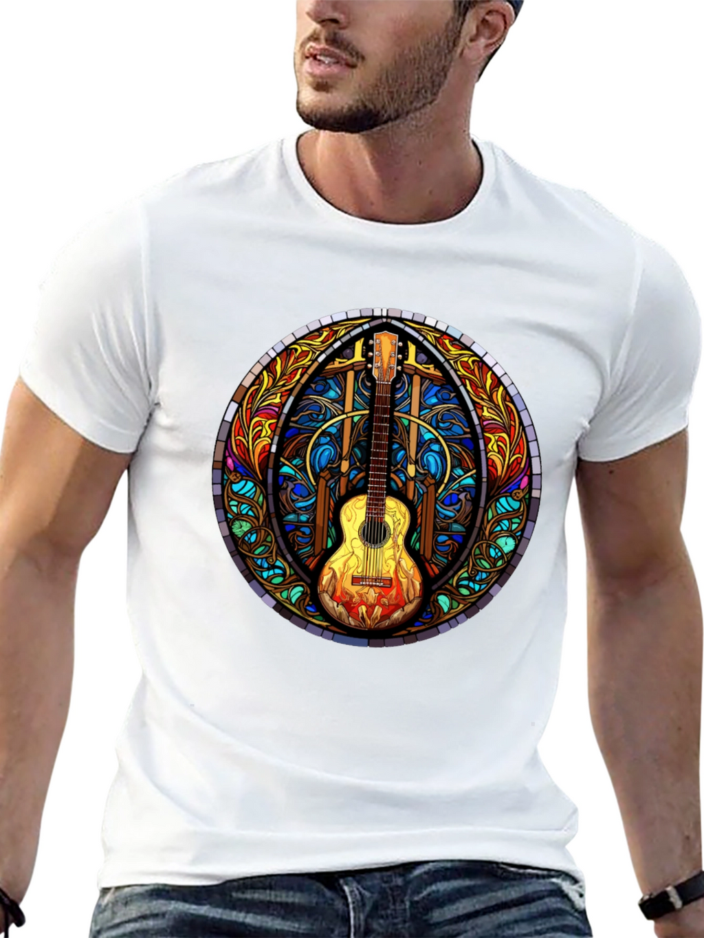 Stained Glass Guitar Graphic Tee - Unique Design
