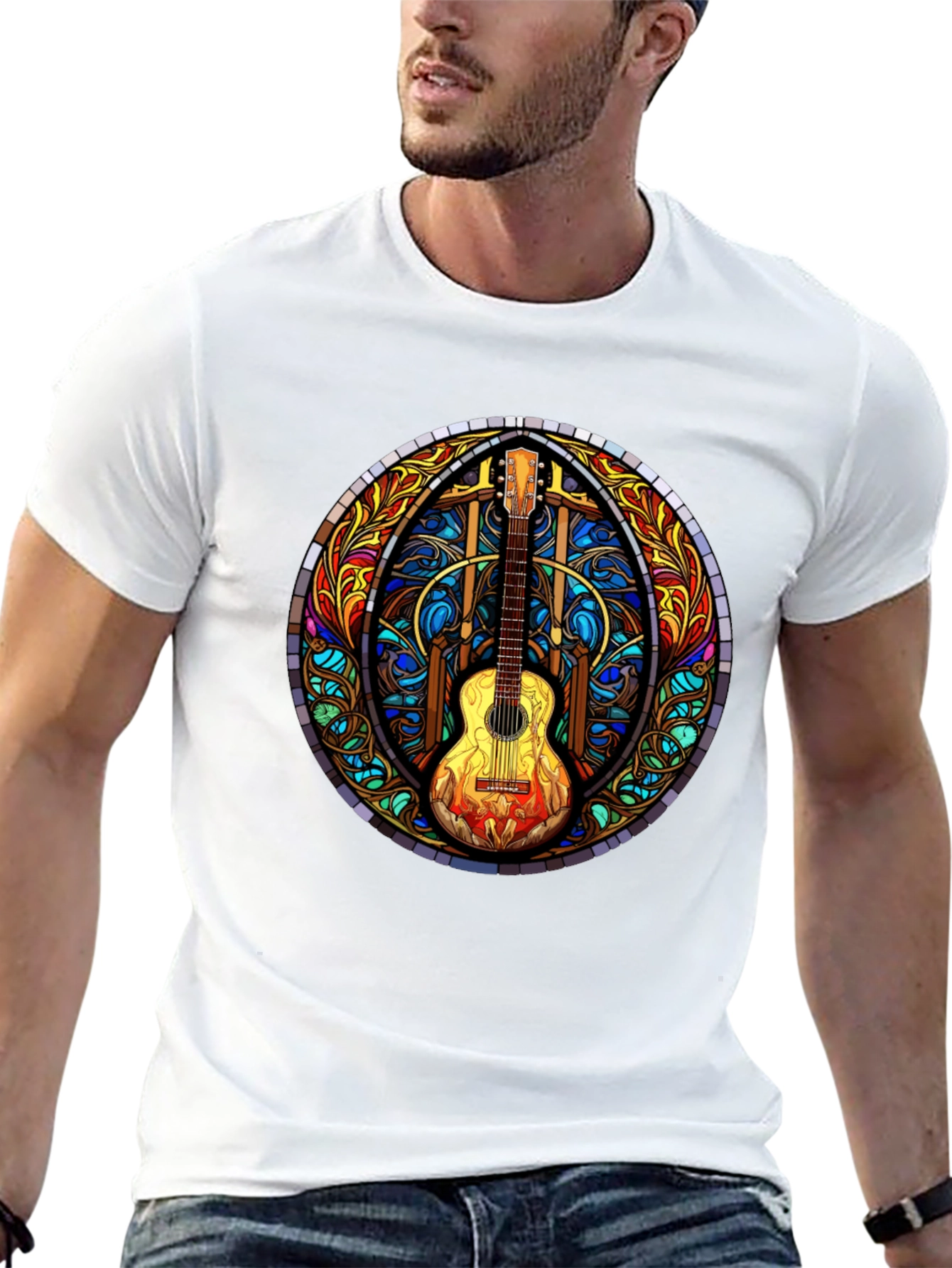 Stained Glass Guitar Graphic Tee - Unique Design