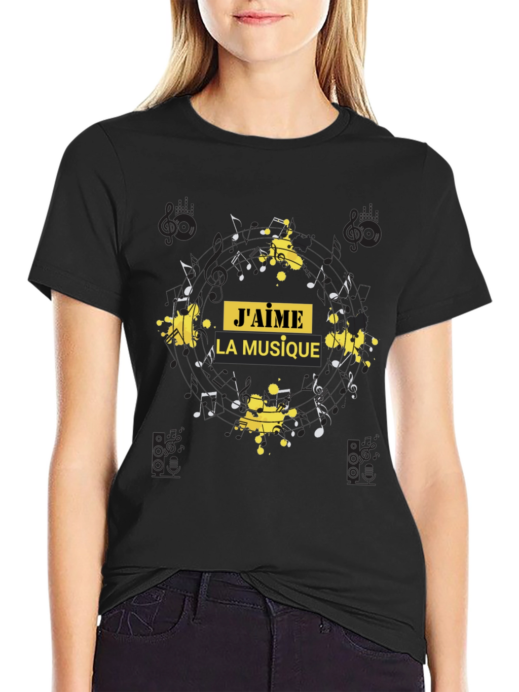 Jaime la musique T-Shirt Music Notes Tee