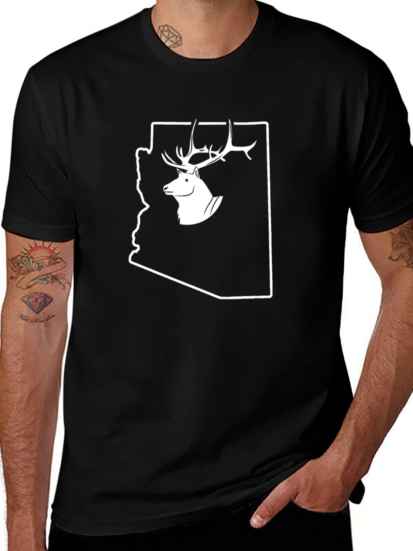 Arizona Deer Graphic Tee - Black Cotton T-Shirt