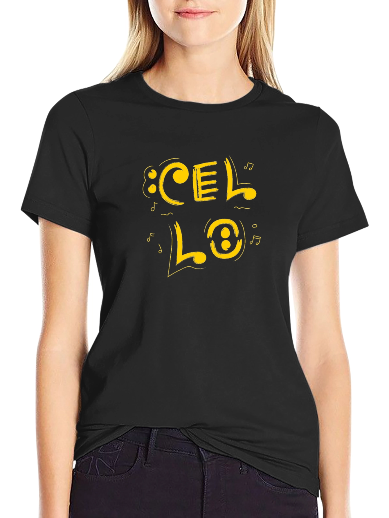 Cello Music Graphic Tee - Black Cotton Blend