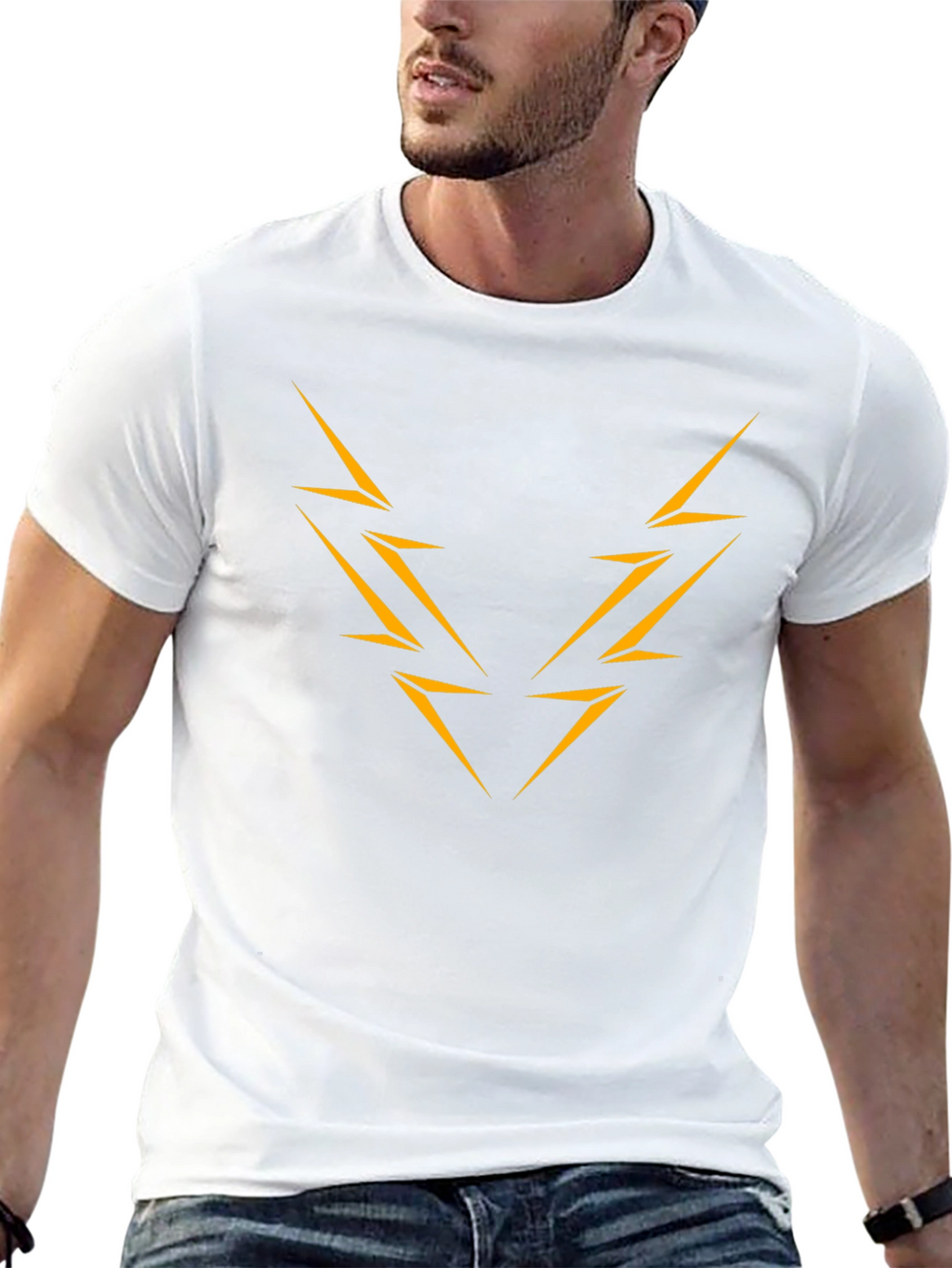 Black T-Shirt with Abstract Lightning Bolt Design