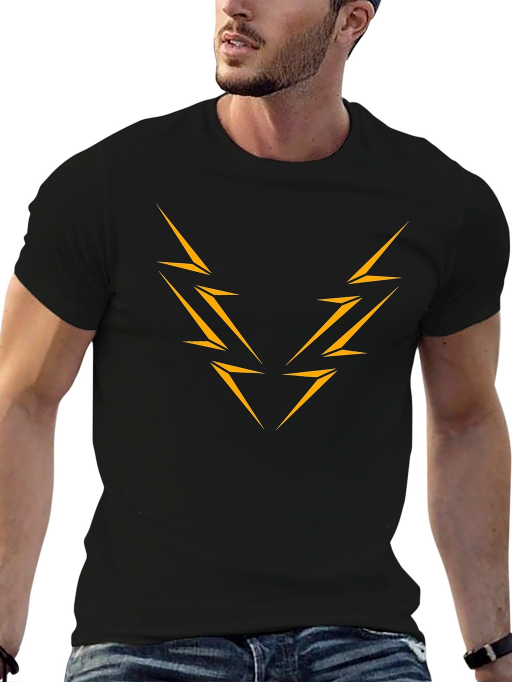 Black T-Shirt with Abstract Lightning Bolt Design