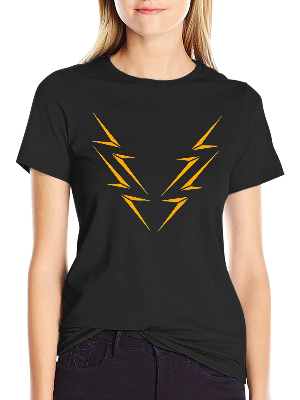 Black T-Shirt with Abstract Lightning Bolt Design