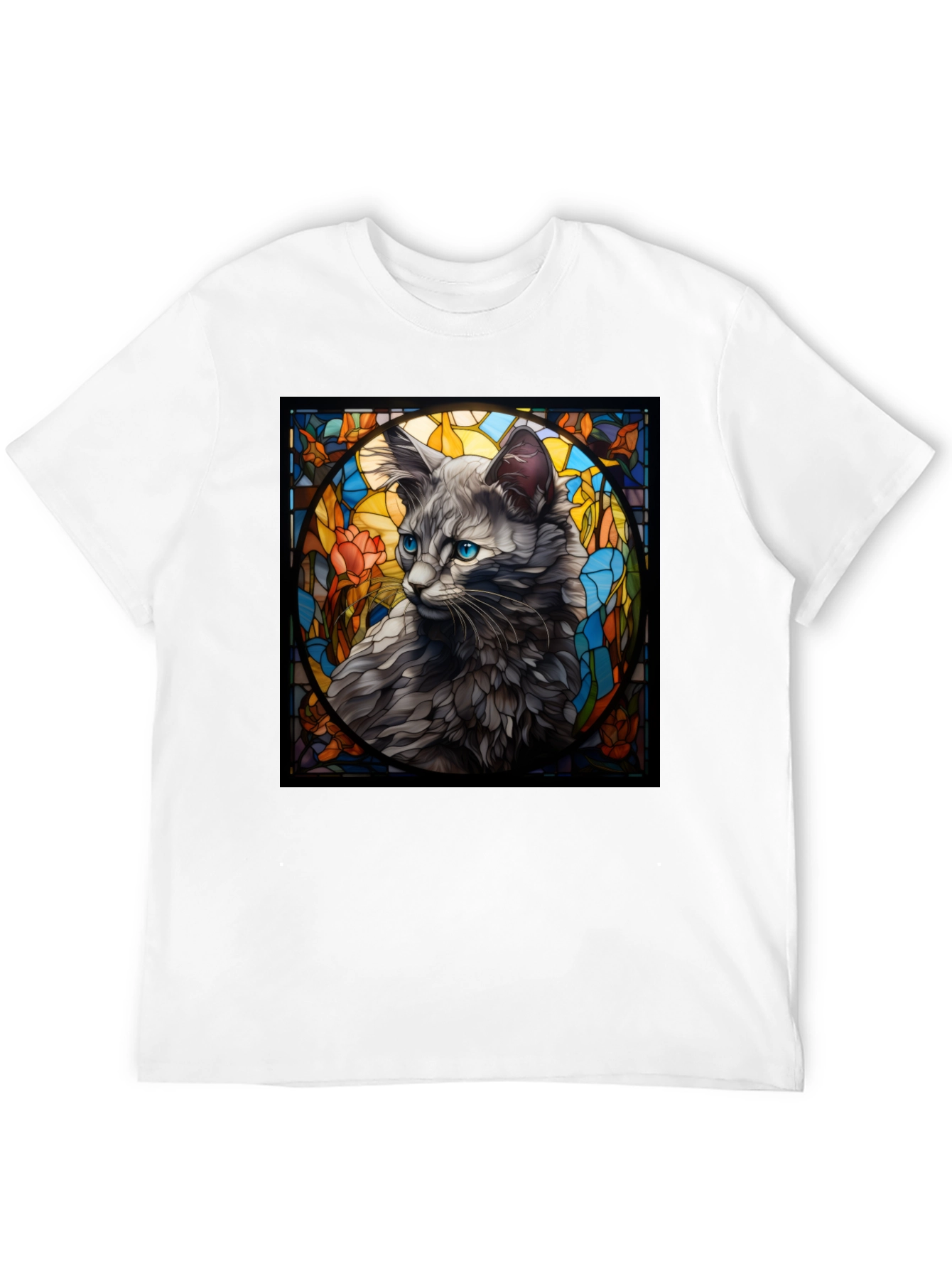 Stained Glass Cat Graphic Tee - Unique Design