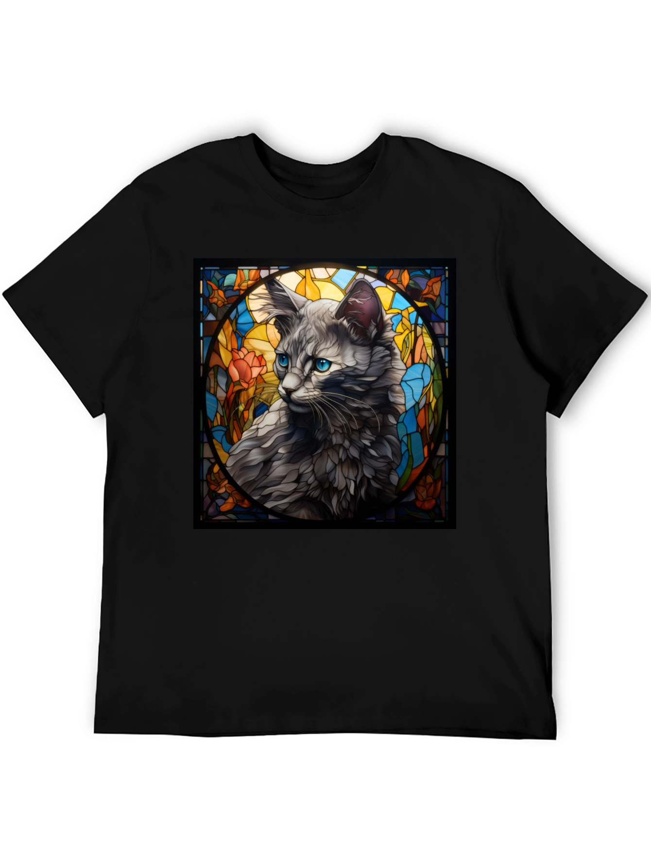 Stained Glass Cat Graphic Tee - Unique Design