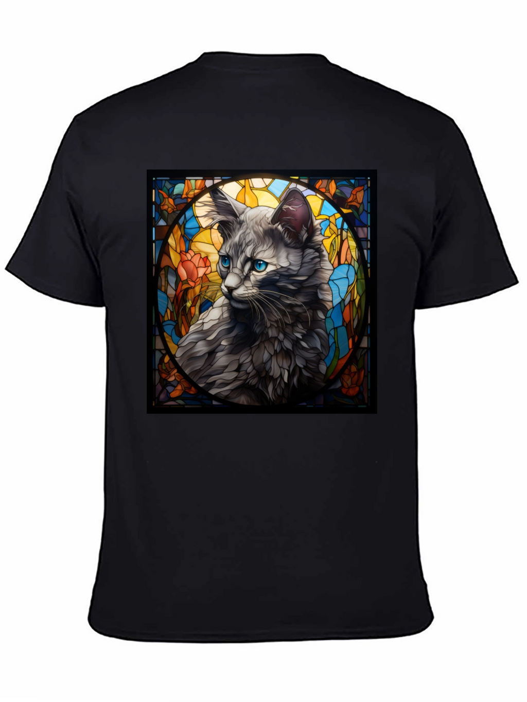 Stained Glass Cat Graphic Tee - Unique Design