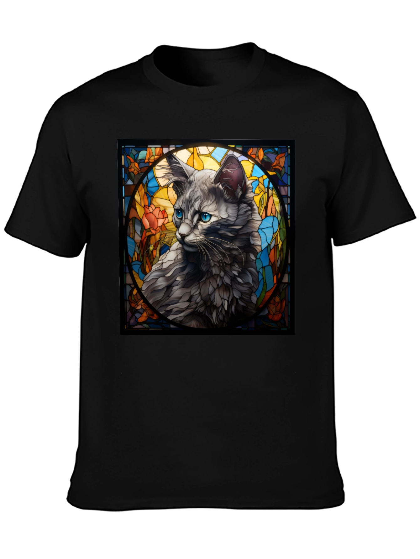 Stained Glass Cat Graphic Tee - Unique Design