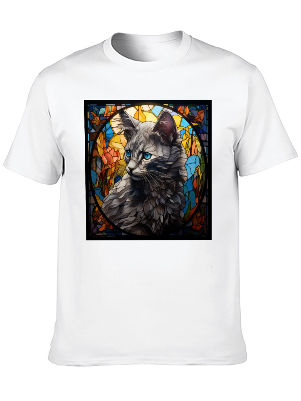 Stained Glass Cat Graphic Tee - Unique Design