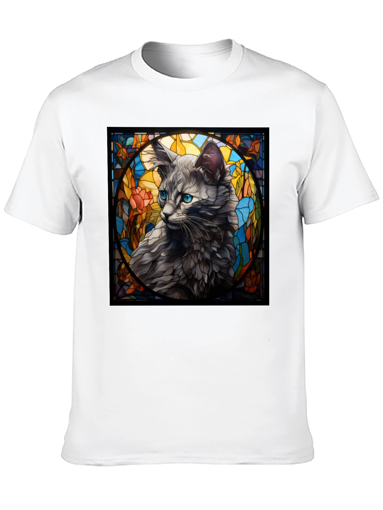 Stained Glass Cat Graphic Tee - Unique Design