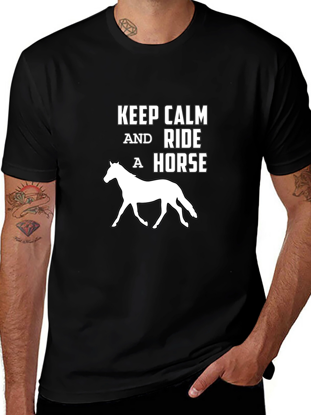 Keep Calm Ride Horse Black T-Shirt