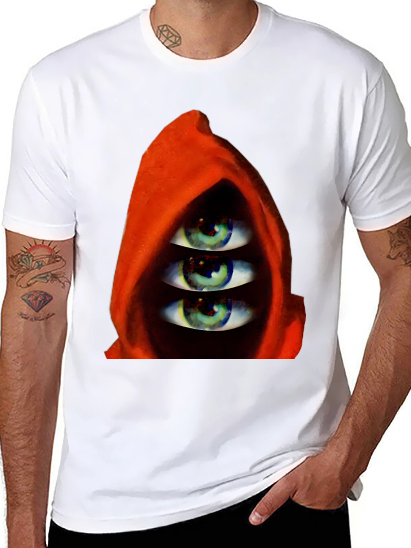 Three Eyes in Hooded Red Robe T-Shirt