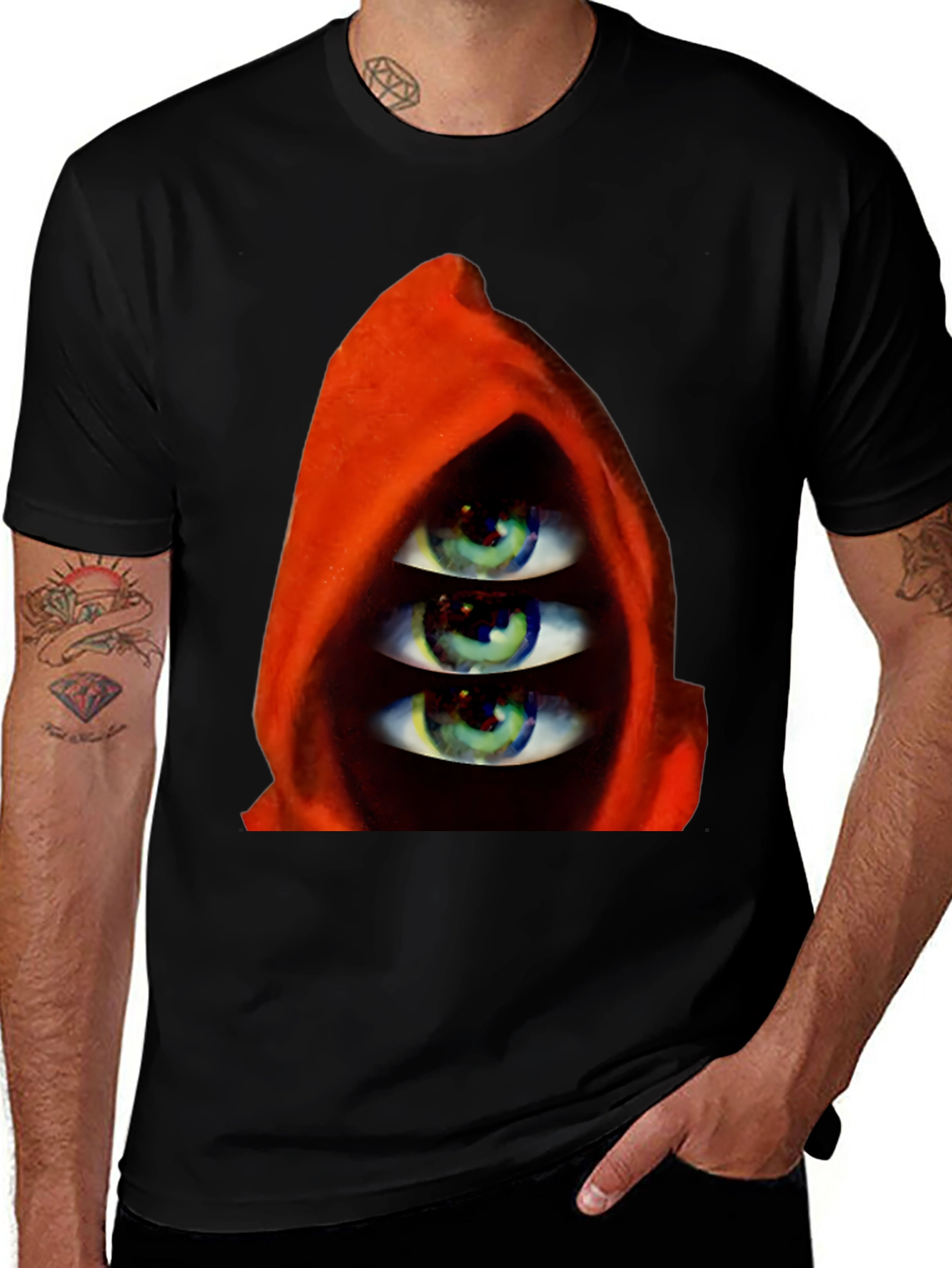 Three Eyes in Hooded Red Robe T-Shirt