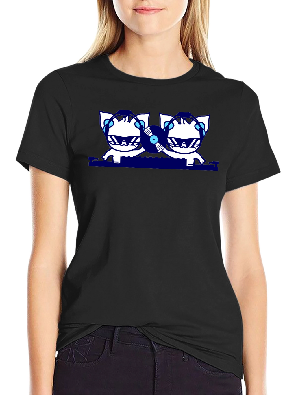 DJ Cats Graphic T-Shirt - Black