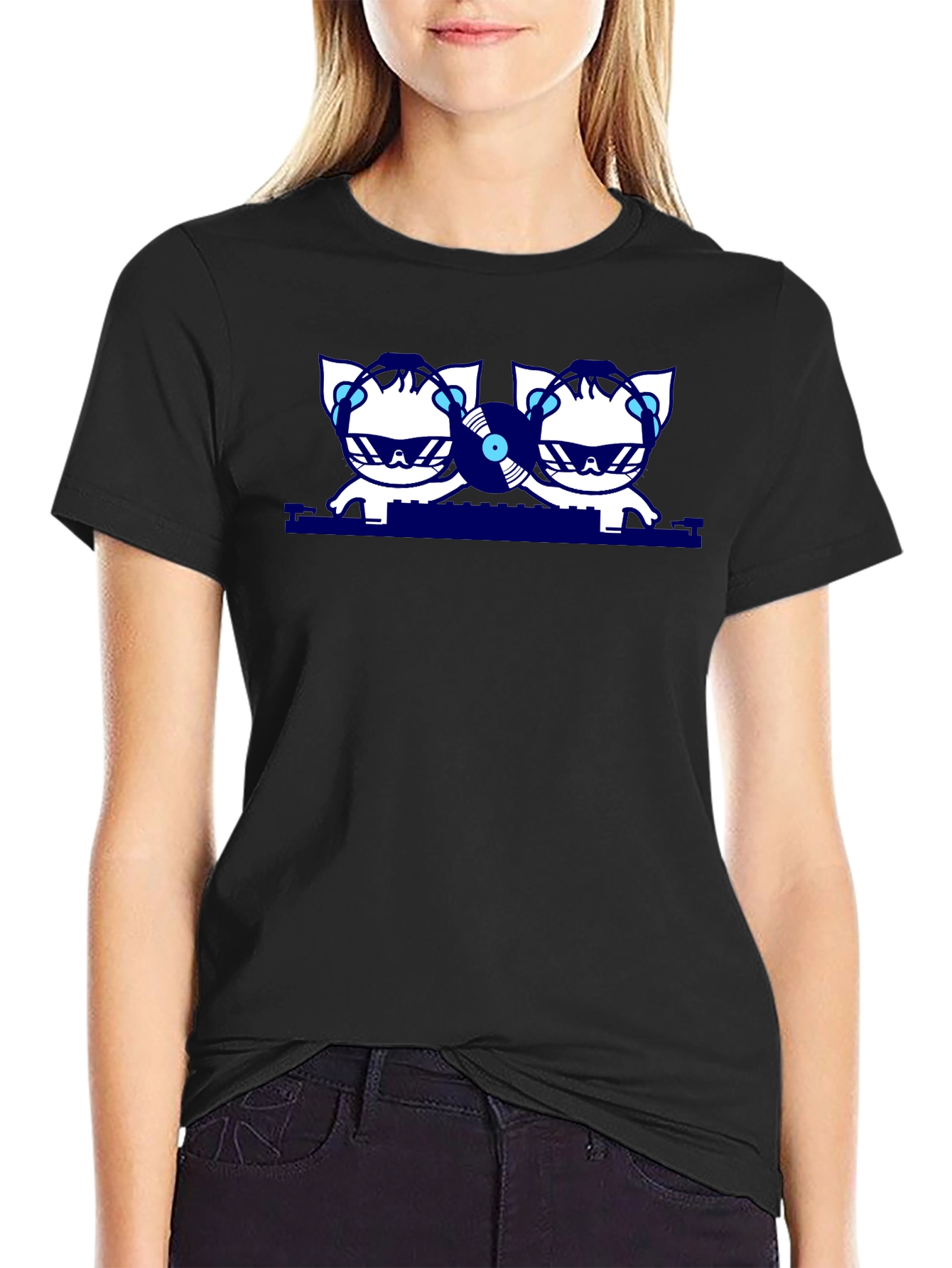 DJ Cats Graphic T-Shirt - Black
