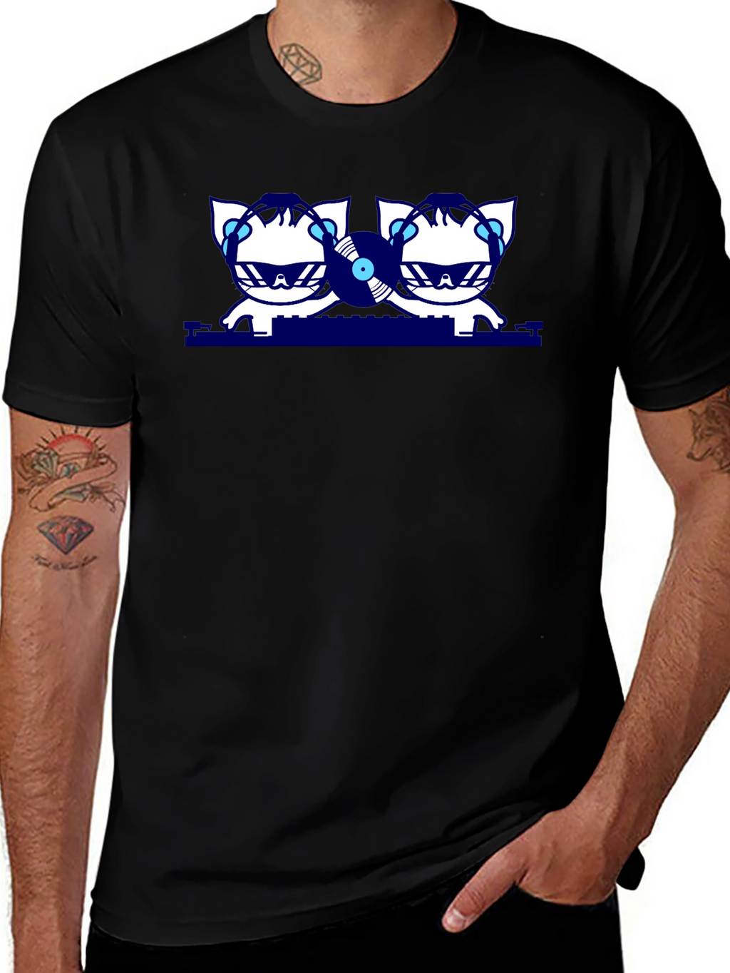 DJ Cats Graphic T-Shirt - Black