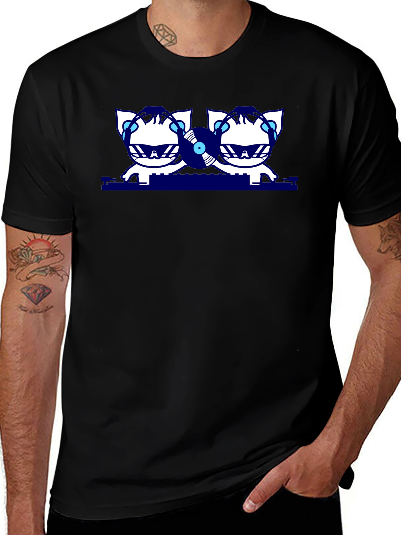 DJ Cats Graphic T-Shirt - Black