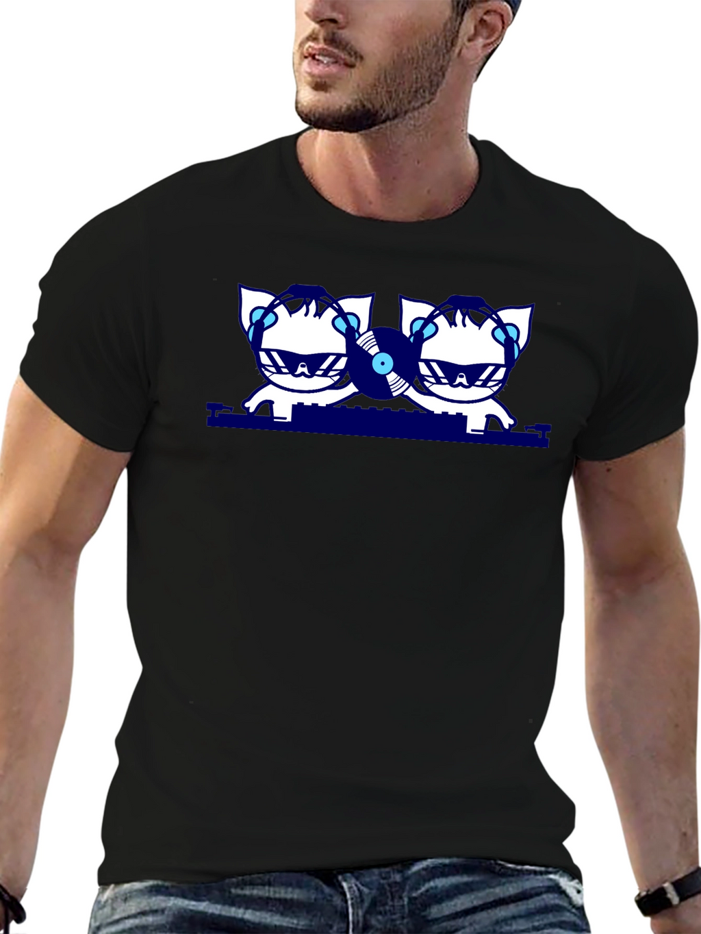 DJ Cats Graphic T-Shirt - Black